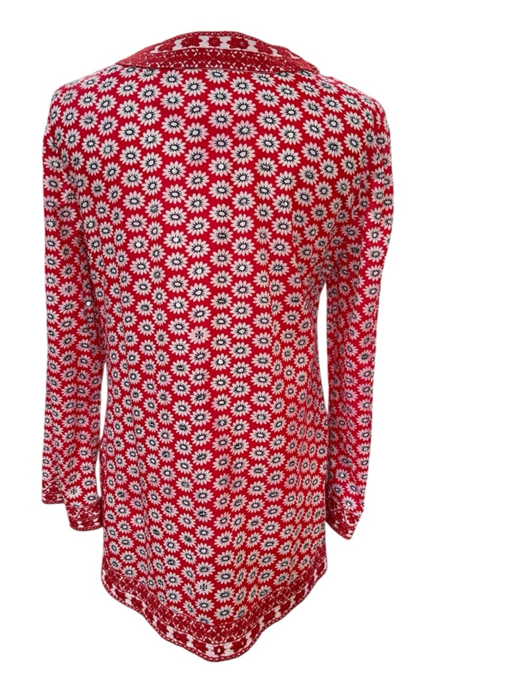 Tory Burch Jayne Tunic Top Nantucket Red Daisy Floral SZ 12 Red White Blue - Picture 6 of 8